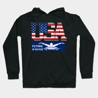 Vintage Flying In Pool USA Flag Swimming World Record 2021 Hoodie